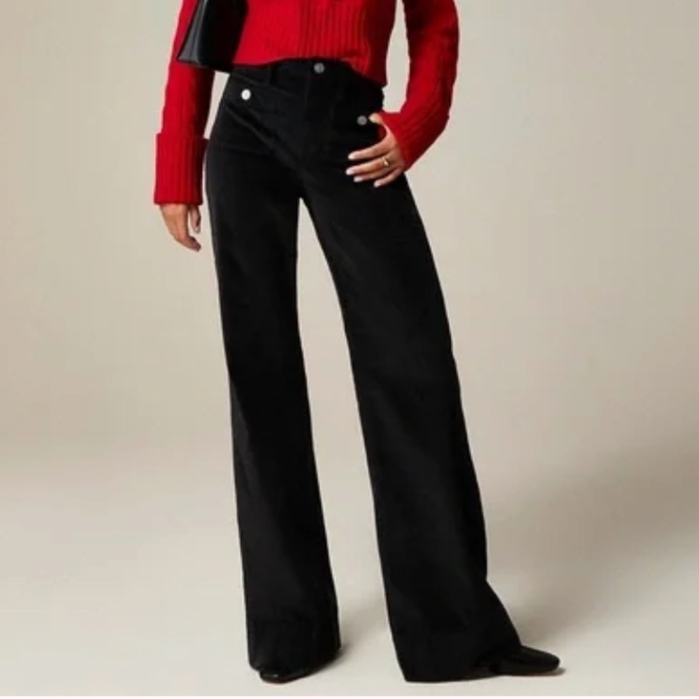 J. Crew Black Wide-Leg Velvet Sailor Trouser Pants Size 30